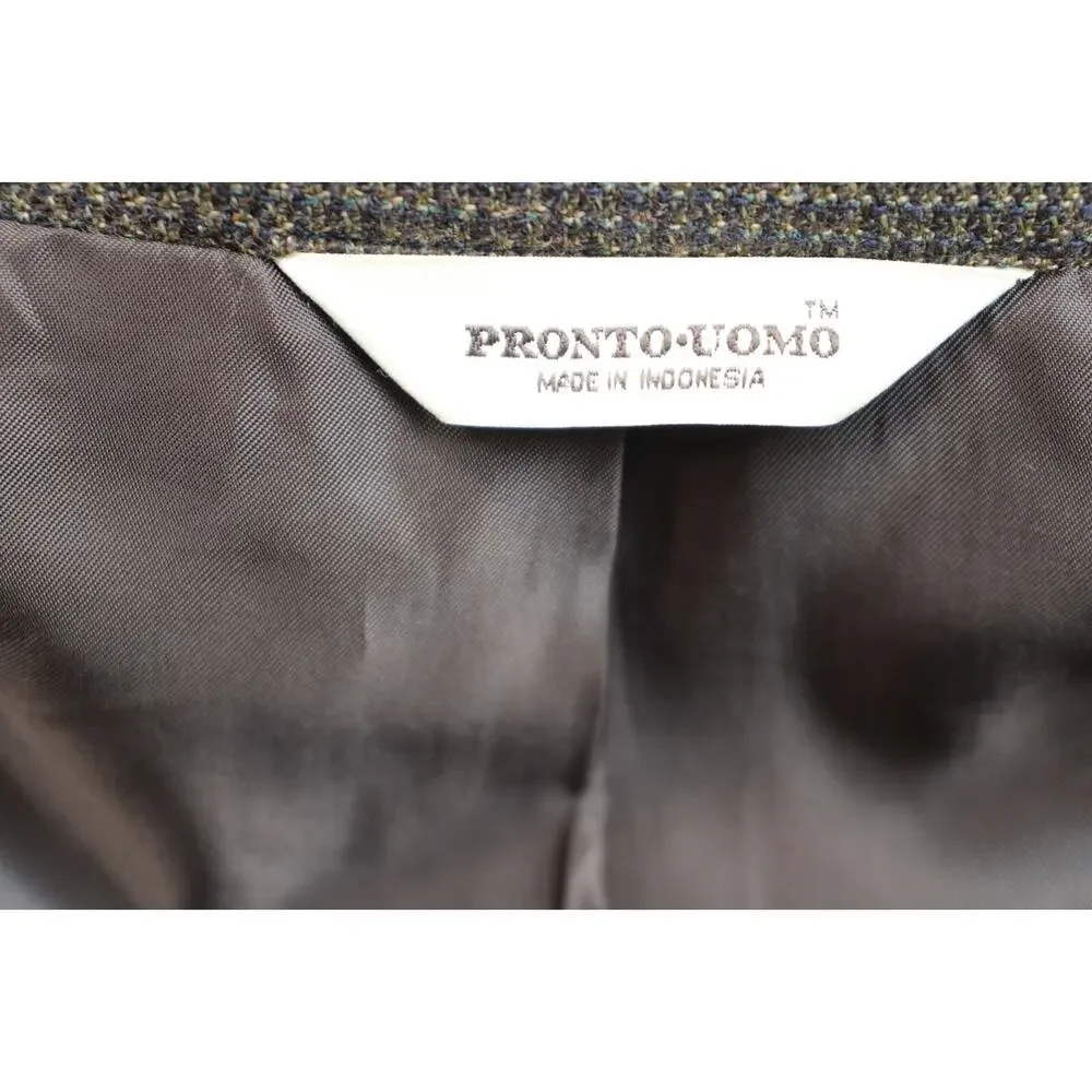 Pronto Uomo Blazer Mens 48R Houndstooth Lambs Wool 2 Button Single Breasted